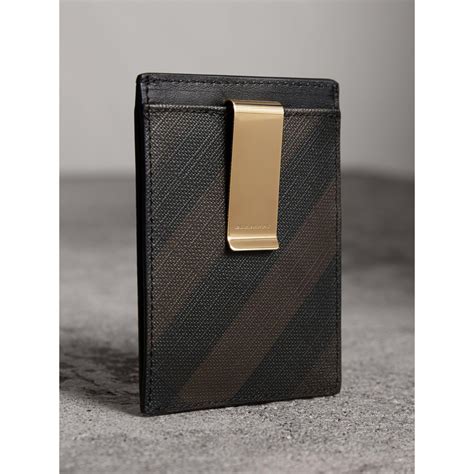 burberry london check money clip card case chocolate black